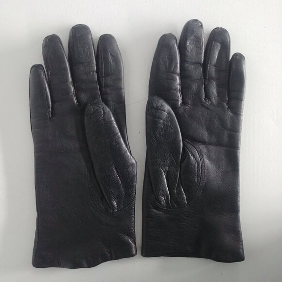 Womens black leather gloves fur lined size 6 1/2 - Picture 5 of 9